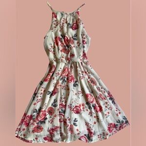 Blue Rain Cream Pleated Tiered Sundress Halter